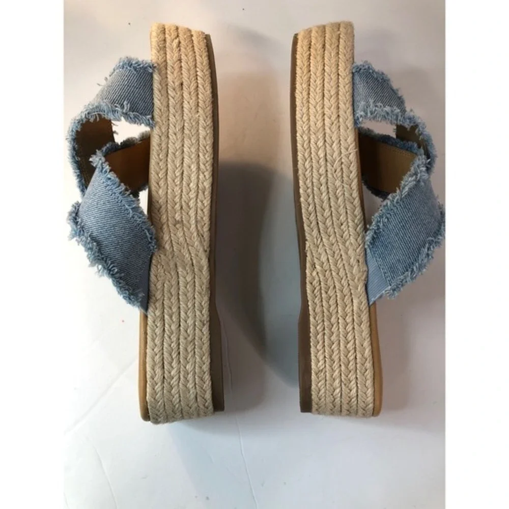 Gap Size‎ 8 Denim Espadrille Platform Slides Wind Blue Frayed Crisscross Sandals